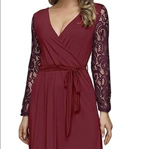 Faux wrap lace sleeve dress